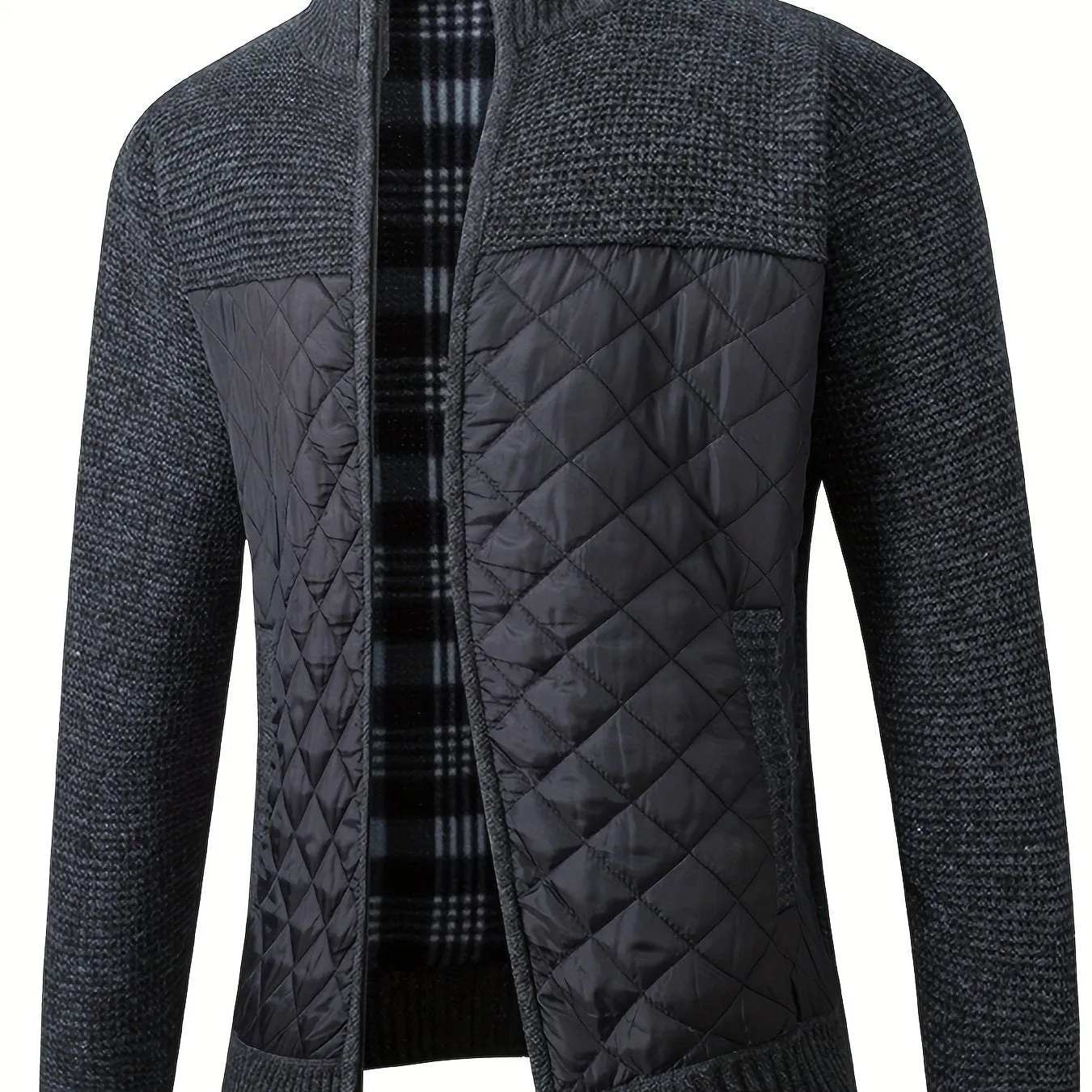 Men's Warm Sweater Casual Quilted Jacket, Stand Collar Jacket Coat For Fall Winter