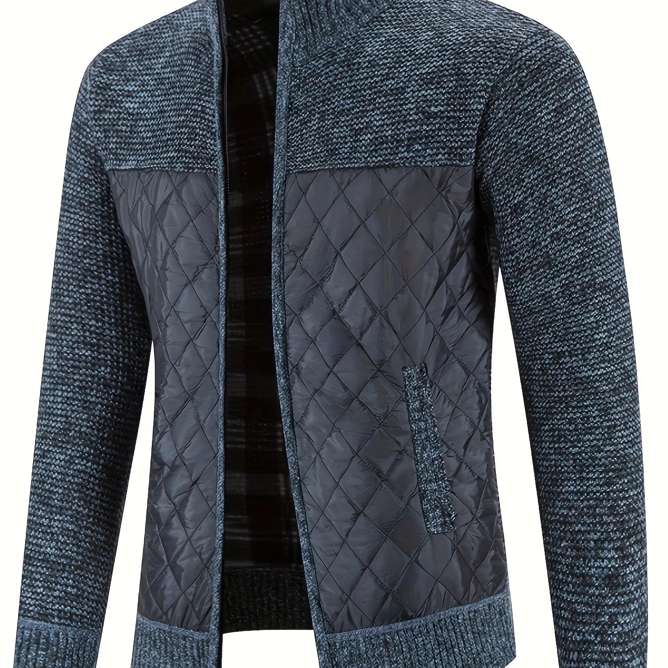 Men's Warm Sweater Casual Quilted Jacket, Stand Collar Jacket Coat For Fall Winter