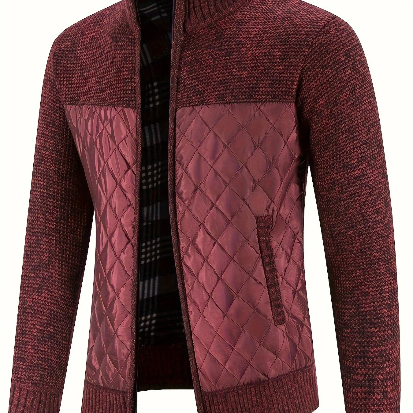 Men's Warm Sweater Casual Quilted Jacket, Stand Collar Jacket Coat For Fall Winter