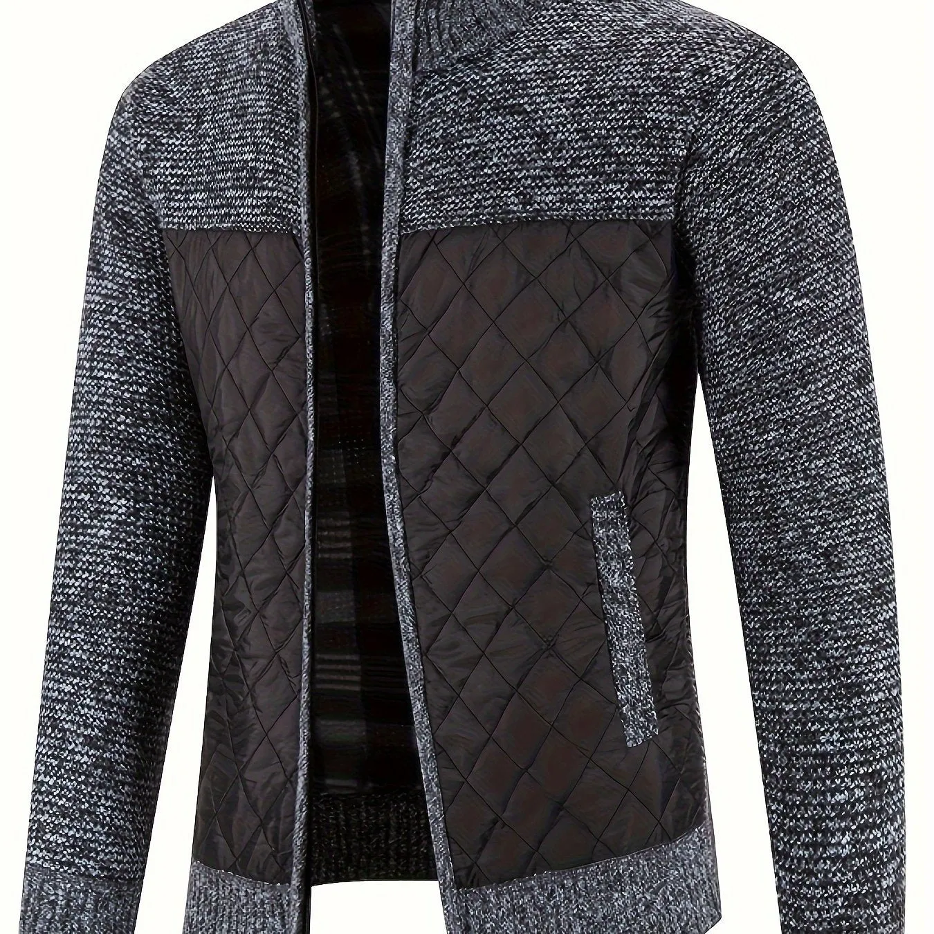 Men's Warm Sweater Casual Quilted Jacket, Stand Collar Jacket Coat For Fall Winter