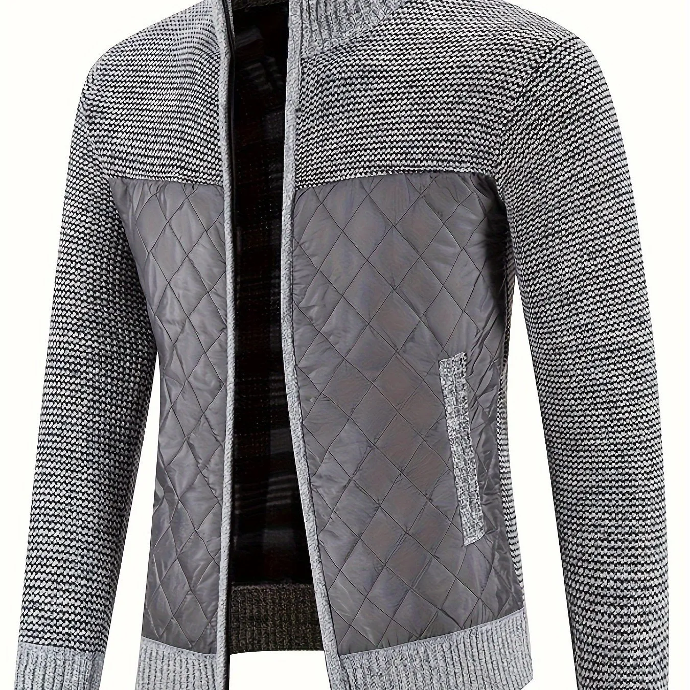 Men's Warm Sweater Casual Quilted Jacket, Stand Collar Jacket Coat For Fall Winter