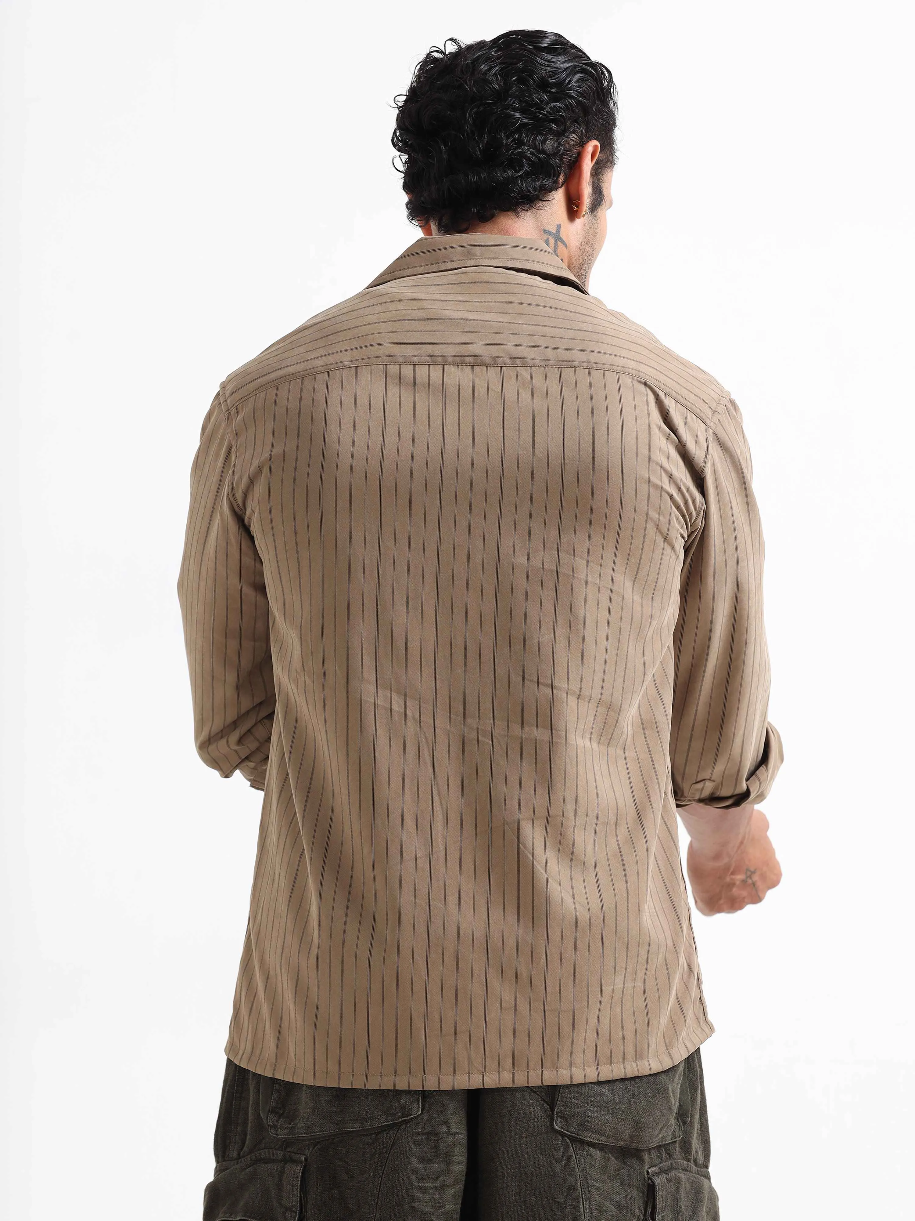 Mercury Cuban Stripe Shacket In Brown