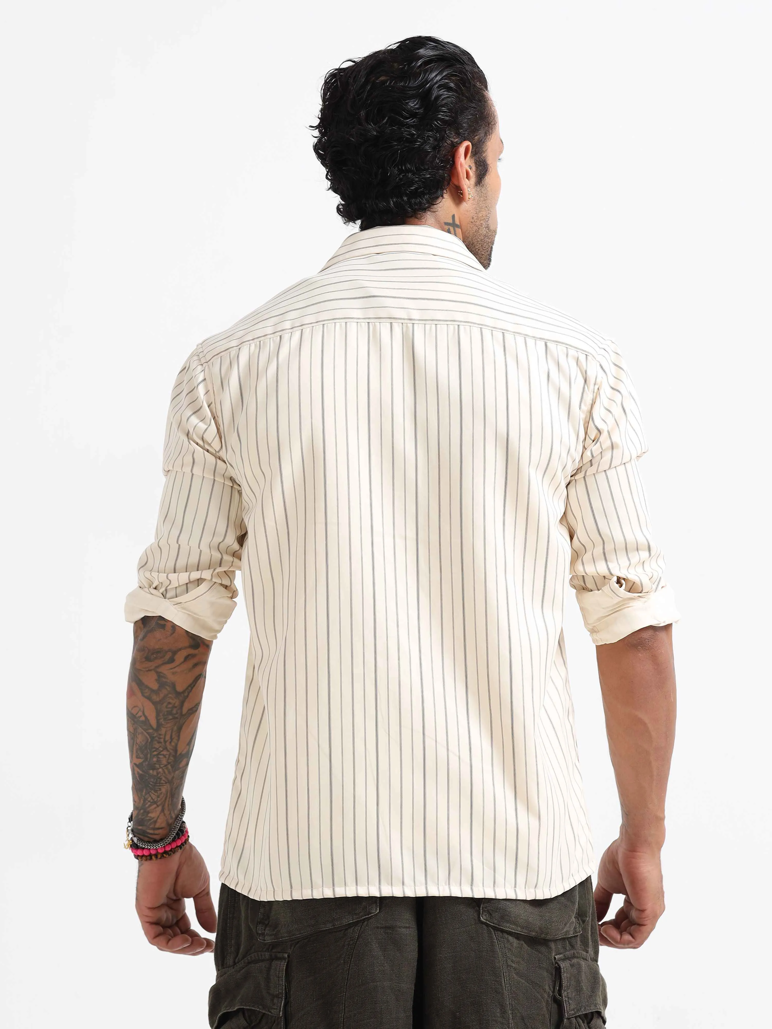 Mercury Cuban Stripe Shacket In Cream