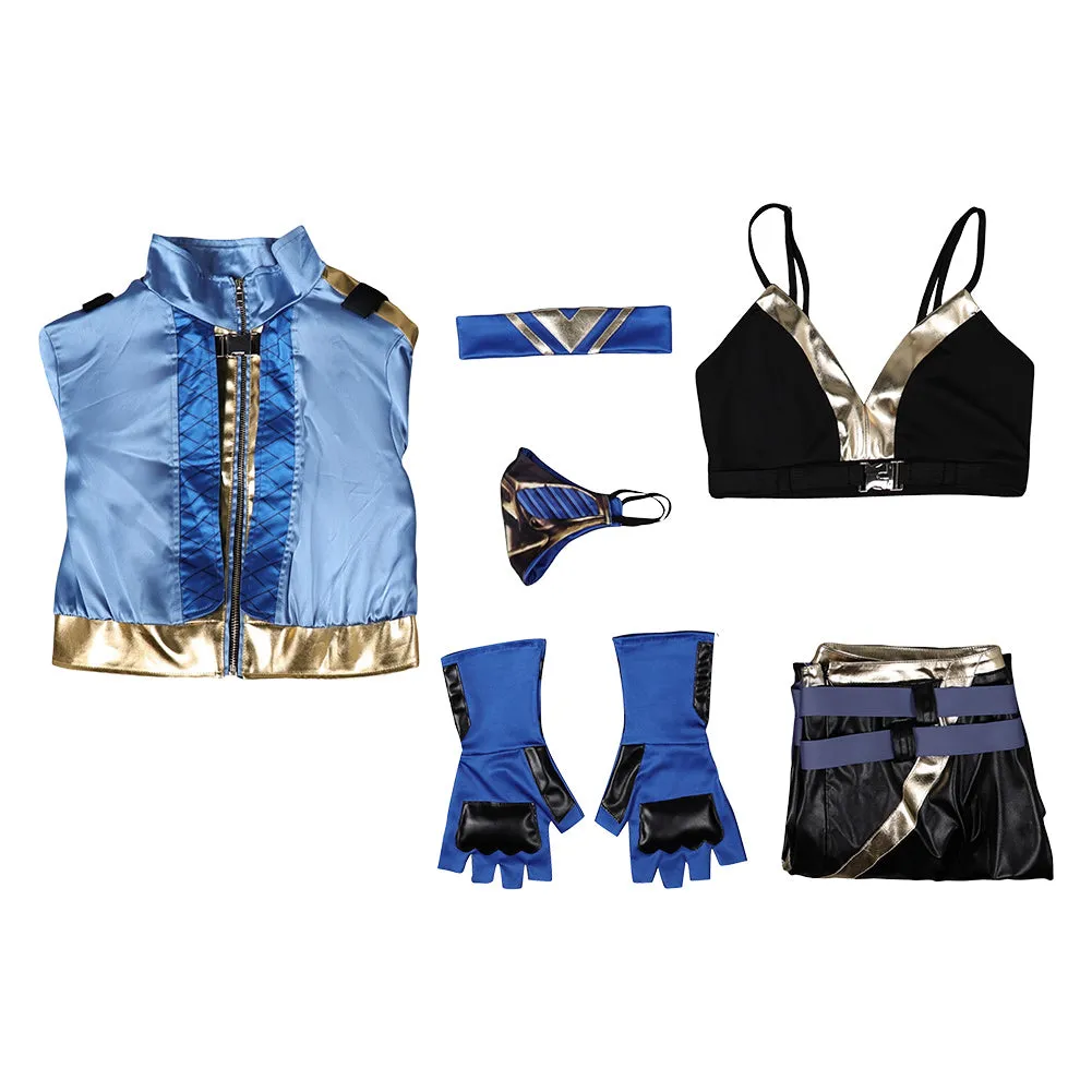 Mortal Kombat Kitana Women Blue Outfit Party Carnival Halloween Cosplay Costume