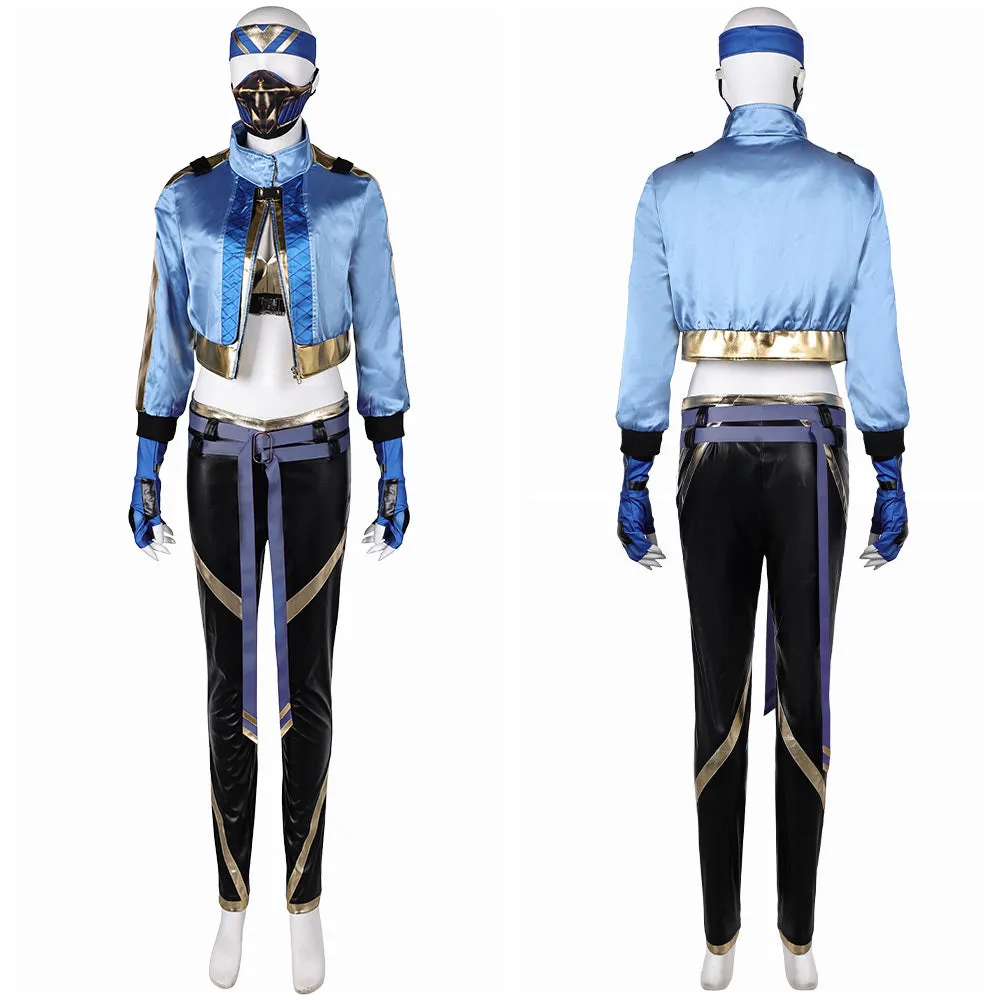 Mortal Kombat Kitana Women Blue Outfit Party Carnival Halloween Cosplay Costume