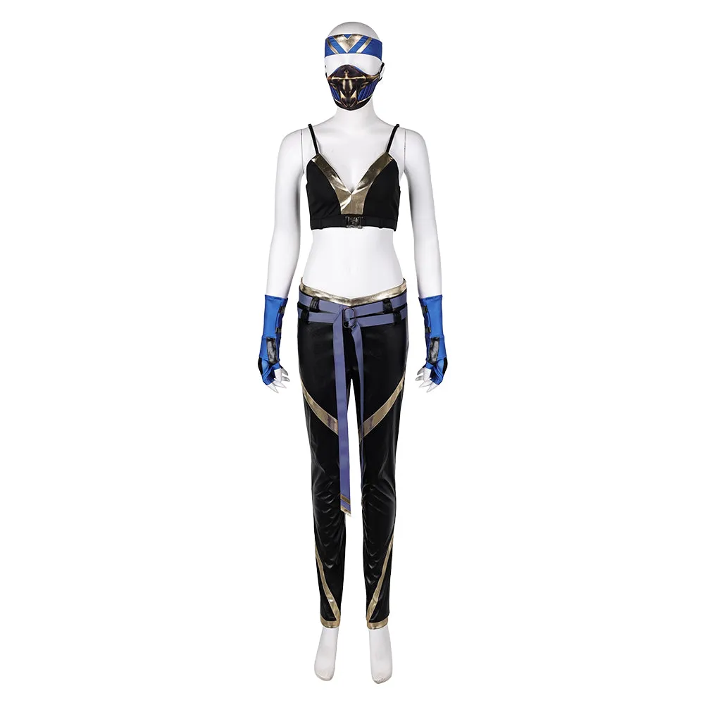 Mortal Kombat Kitana Women Blue Outfit Party Carnival Halloween Cosplay Costume