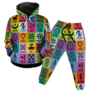 Multi Color Adinkra Symbols All-over Hoodie and Joggers Set