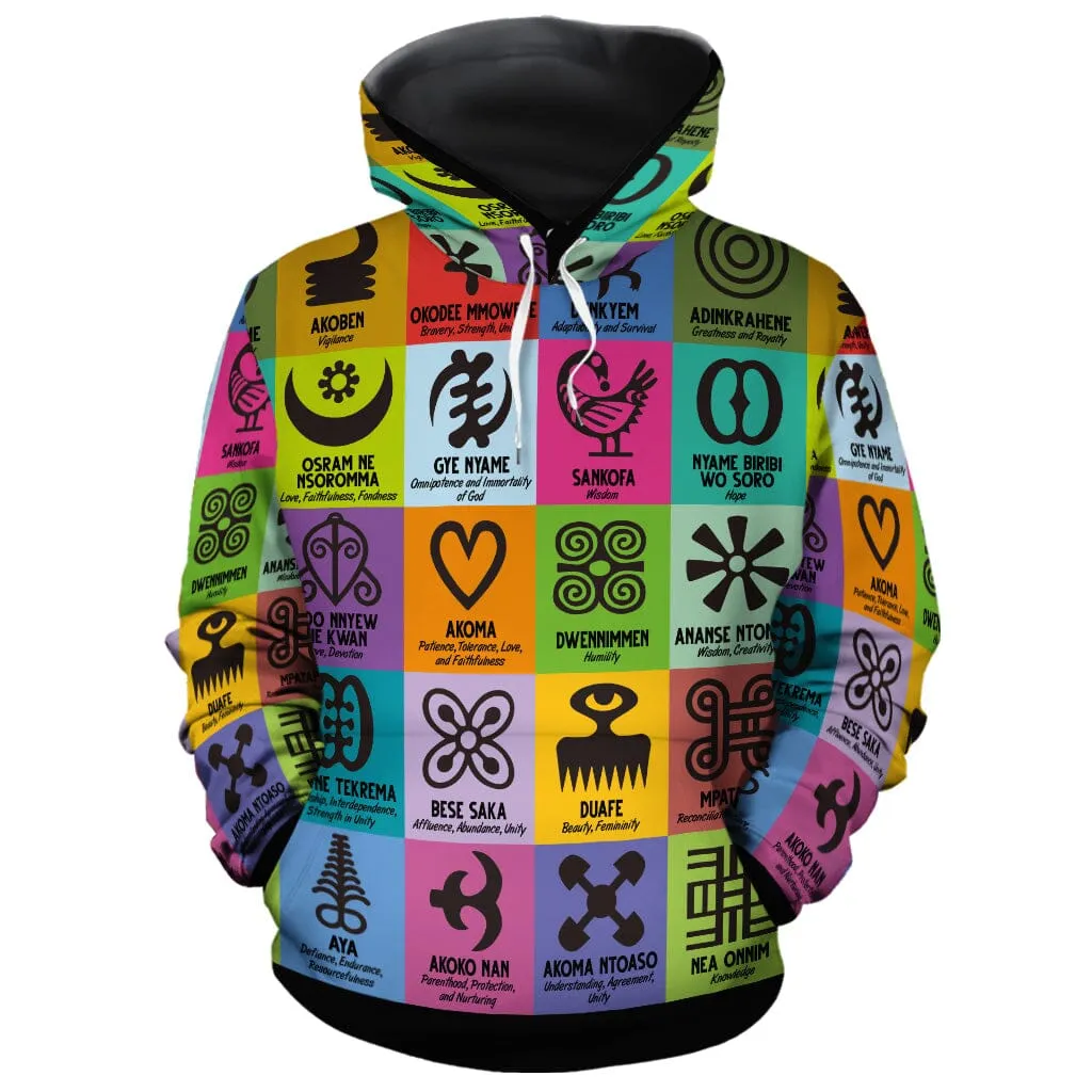 Multi Color Adinkra Symbols All-over Hoodie and Joggers Set