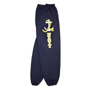 Navy White and Gold Anchor Sweatpants