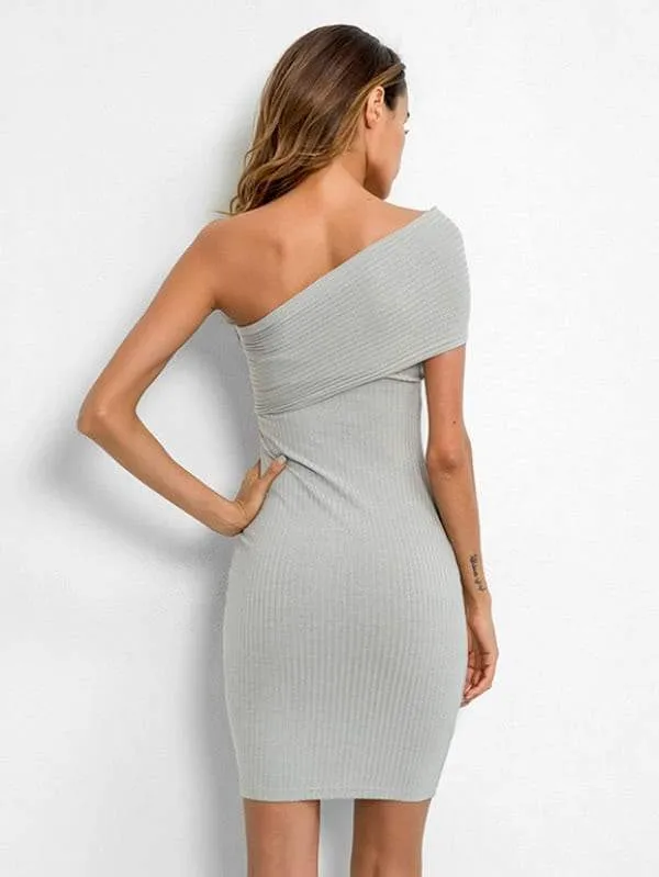 Oblique Shoulder Bodycon Sweater Dress