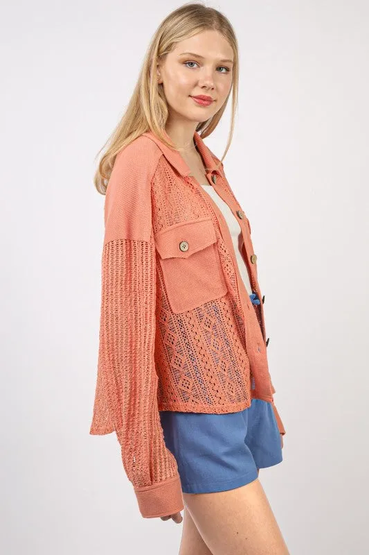 Oversized Lace Shirt Jacket Shacket - PInk or Salmon