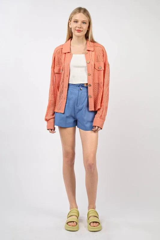 Oversized Lace Shirt Jacket Shacket - PInk or Salmon