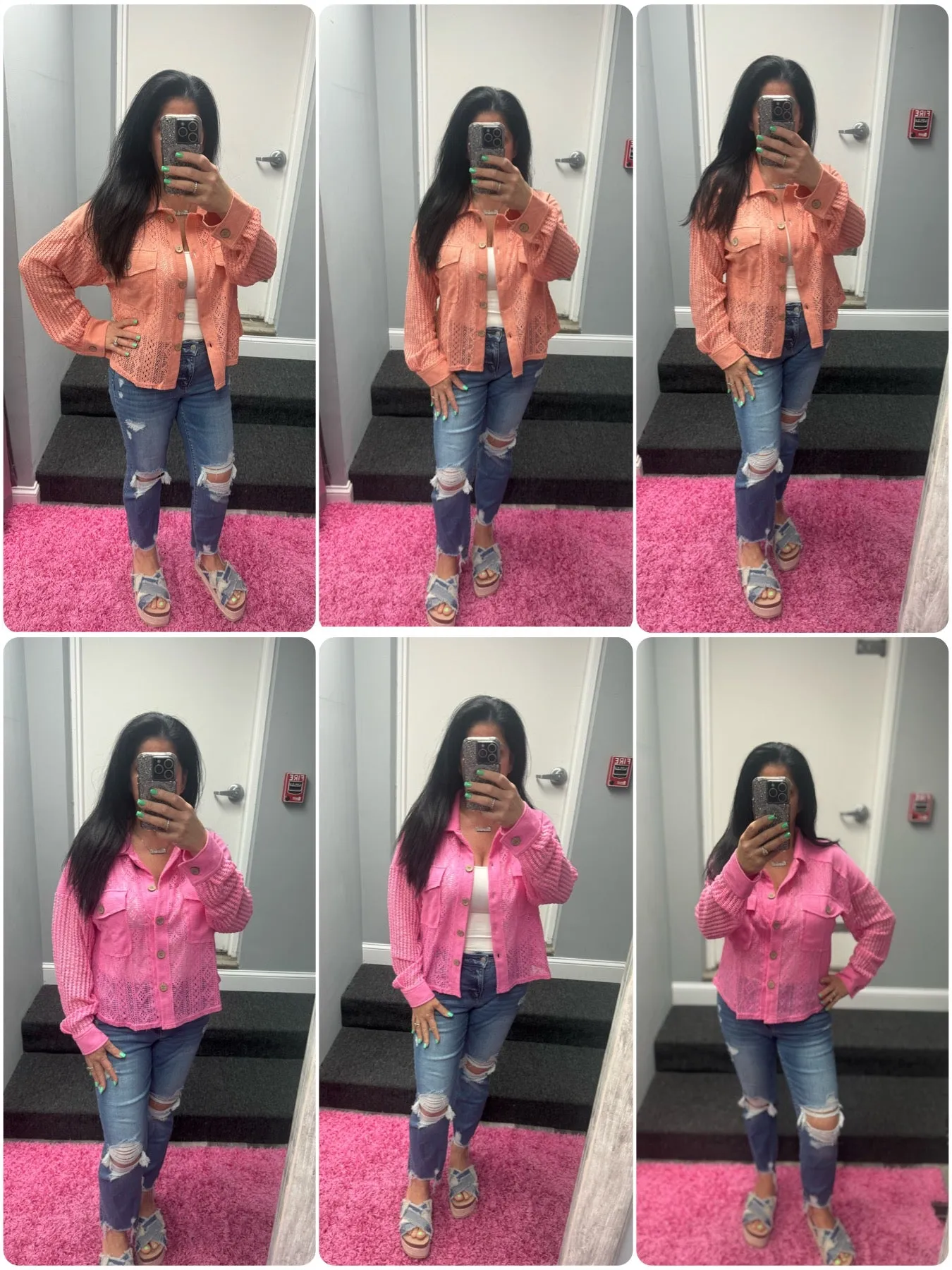 Oversized Lace Shirt Jacket Shacket - PInk or Salmon