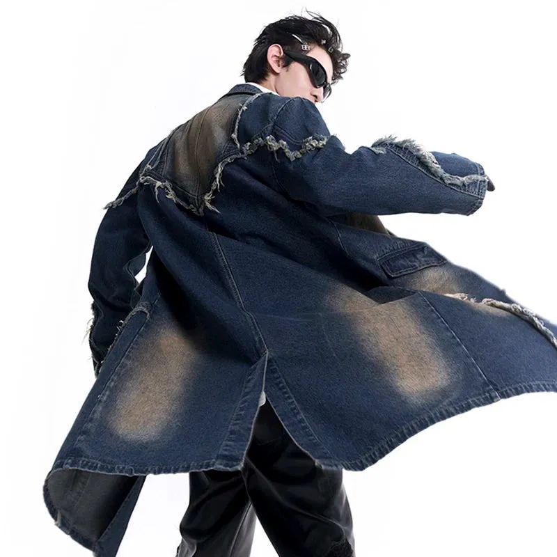 Patchwork Ripped Design Denim Coat