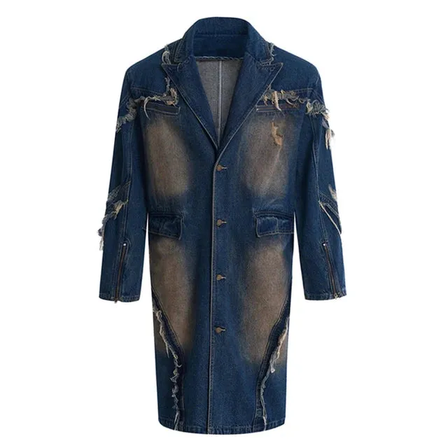 Patchwork Ripped Design Denim Coat