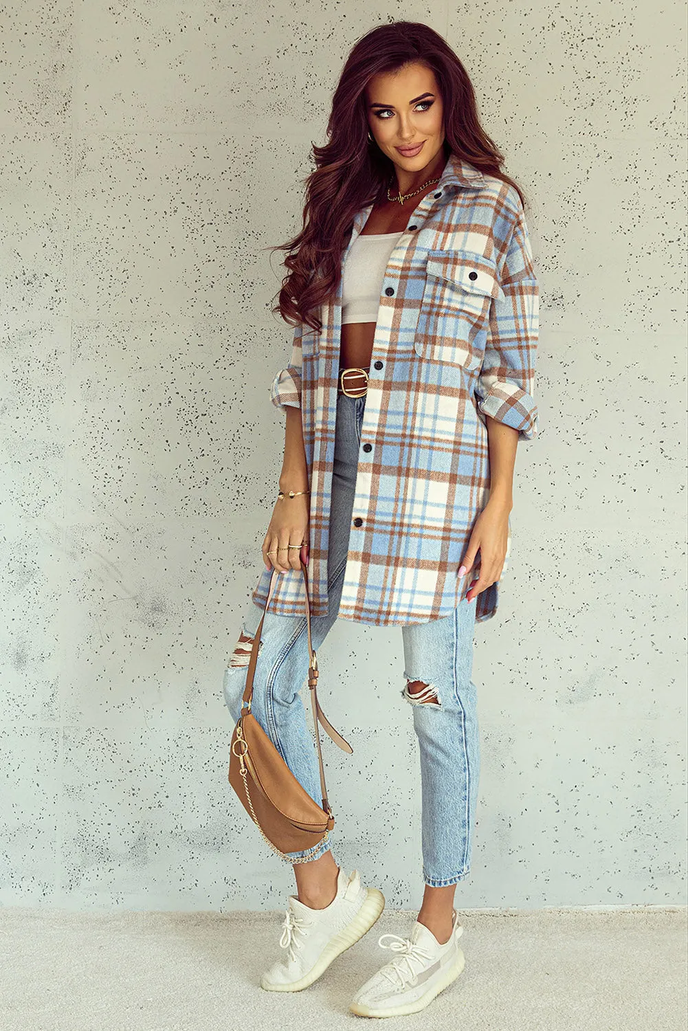 Plaid Flap Pocket Long Sleeve Shacket