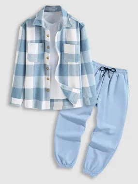 Plaid Wool Shacket And Jogger Pants Set