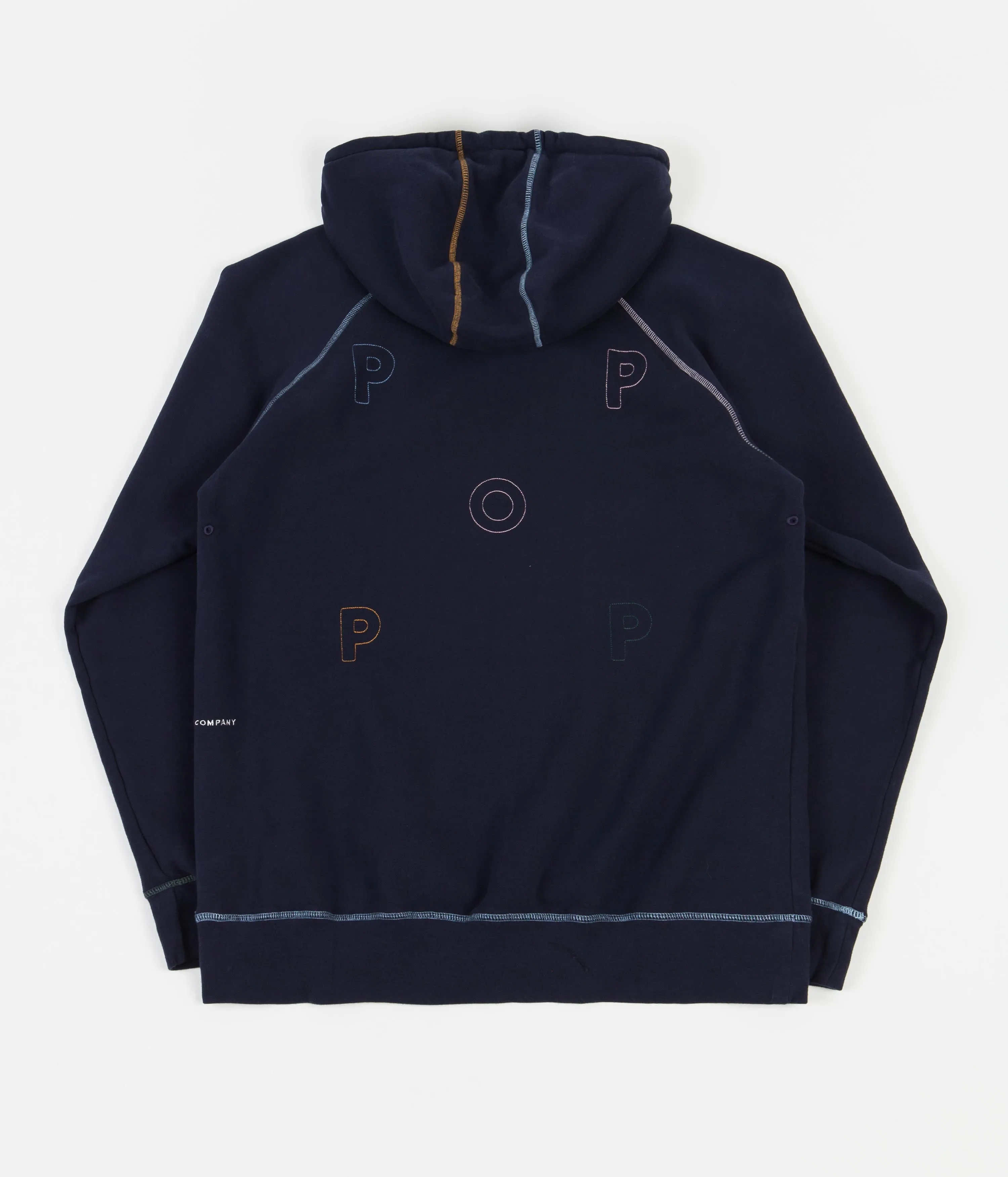 Pop Trading Company Logo Embroidered Hoodie - Navy / Multi