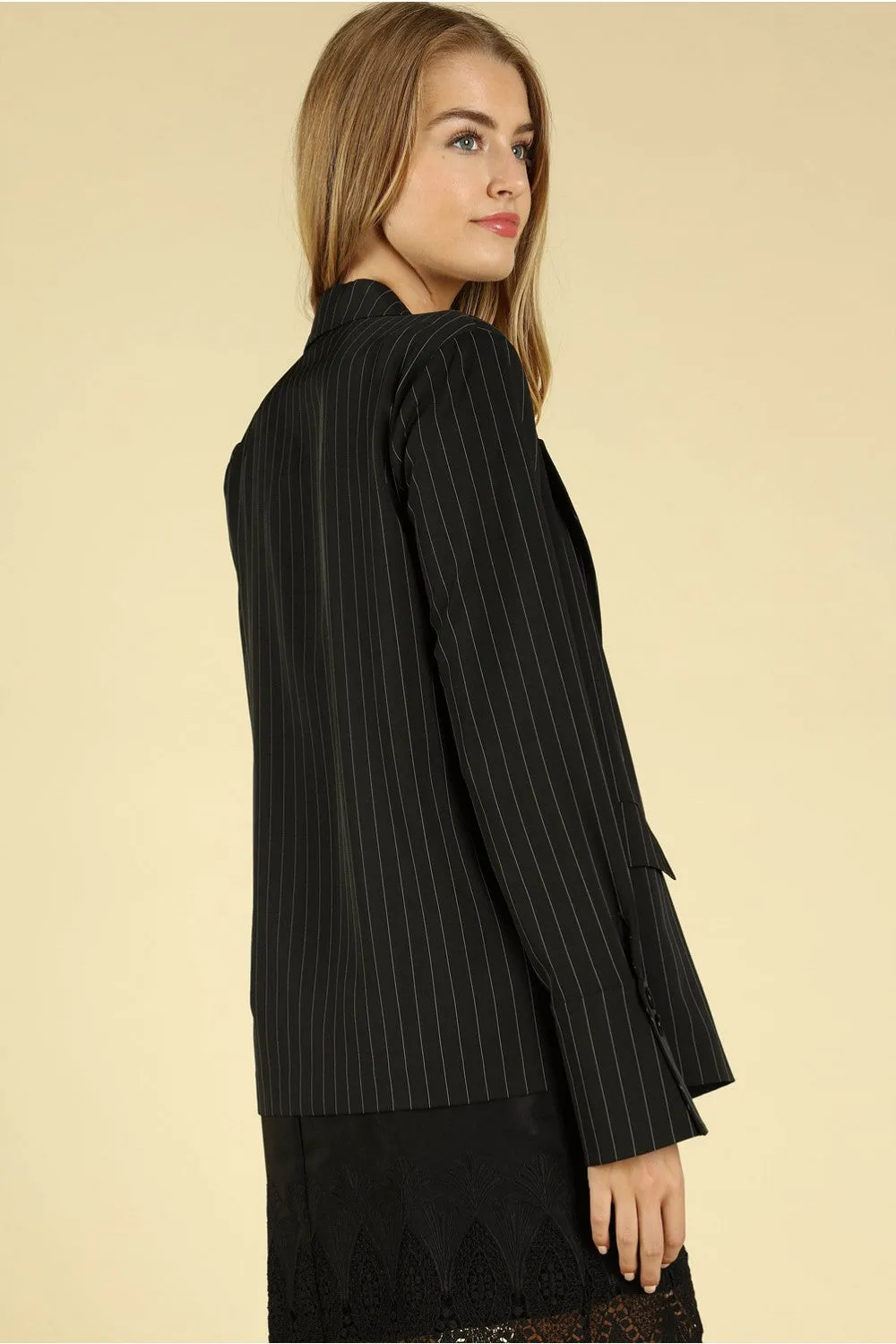 Power Hour to Happy Hour Striped Blazer, Black