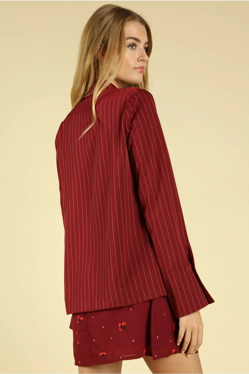 Power Hour to Happy Hour Striped Blazer, Wine