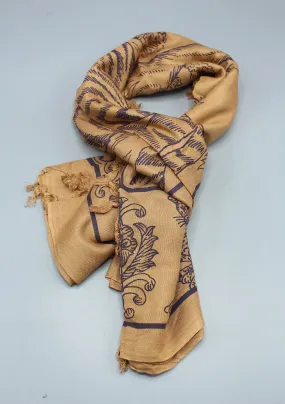 Pure Cotton Wildlife Tiger  Printed Beige Shawl with Furka