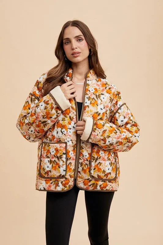 QUINCY QUILTED PUFFER FLORAL JACKET