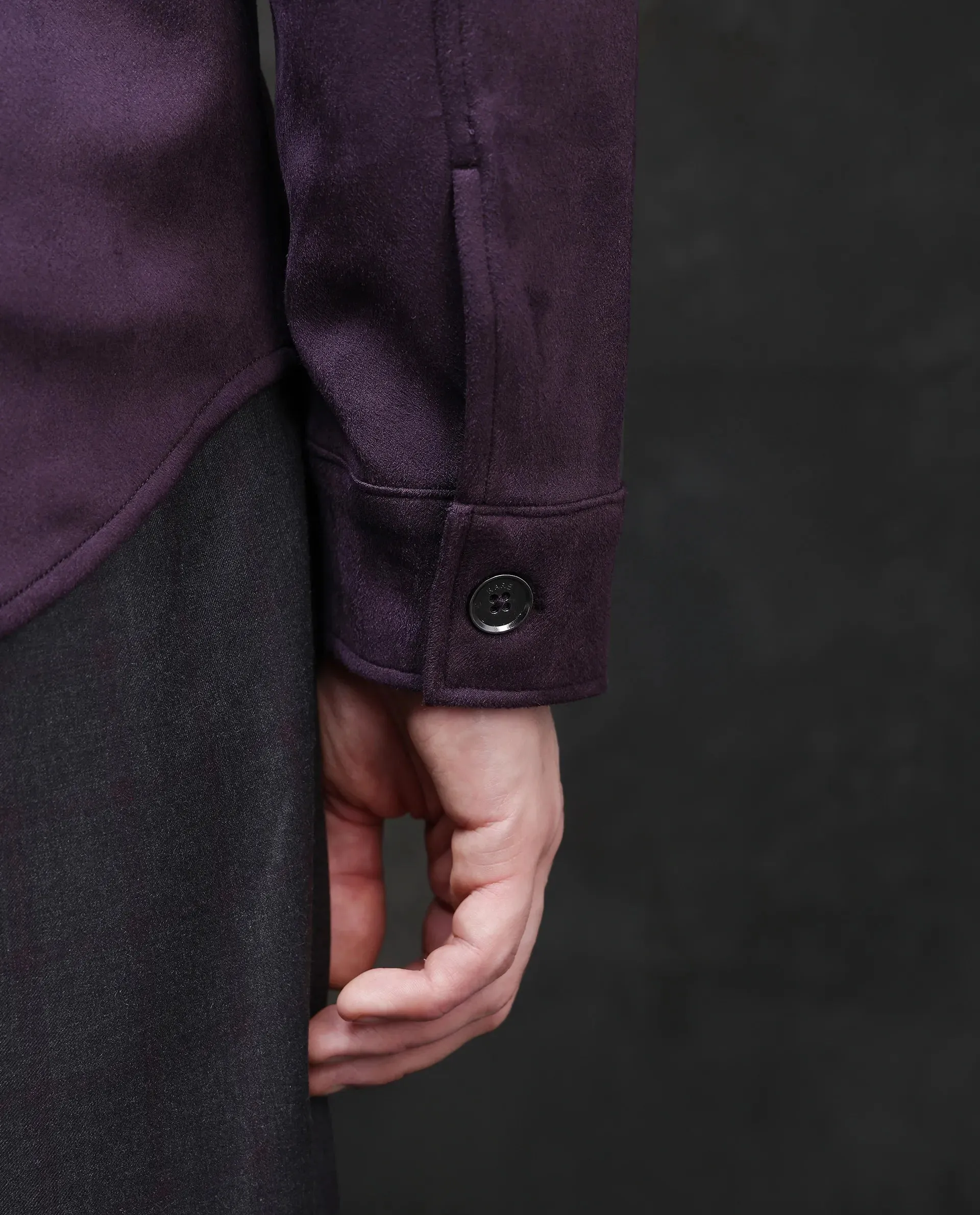 Rare Rabbit Men Delk-2 Dark Purple Polyester Spandex Fabric Full Sleeve Collared Neck Button Closure Regular Fit Plain Jacket