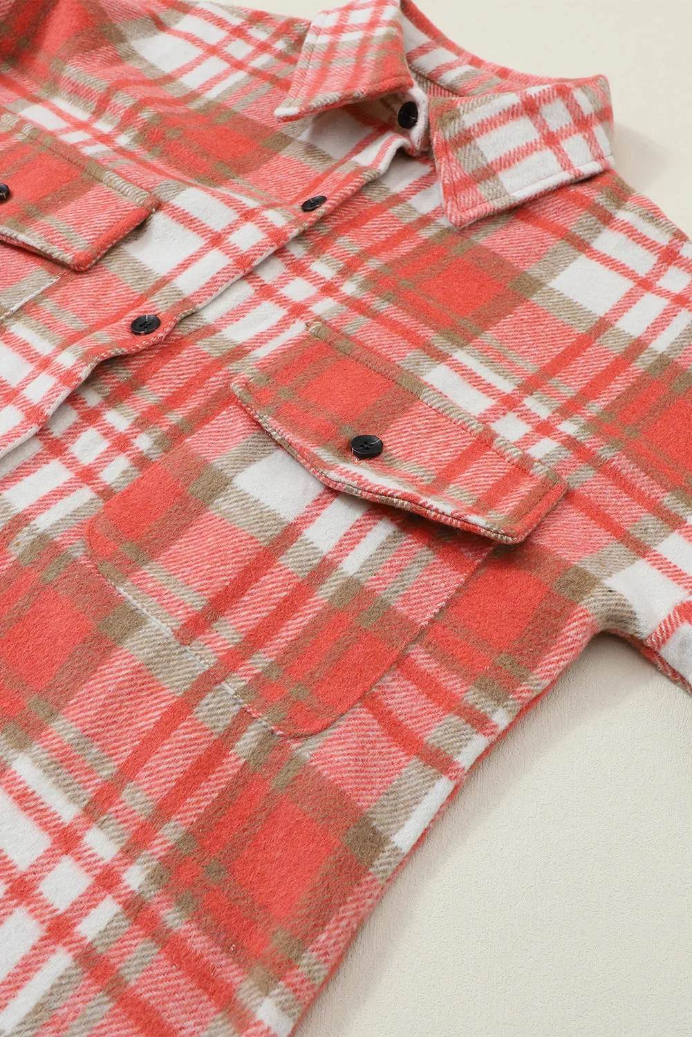 Red Plaid Flap Pocket Long Sleeve Oversized Shacket