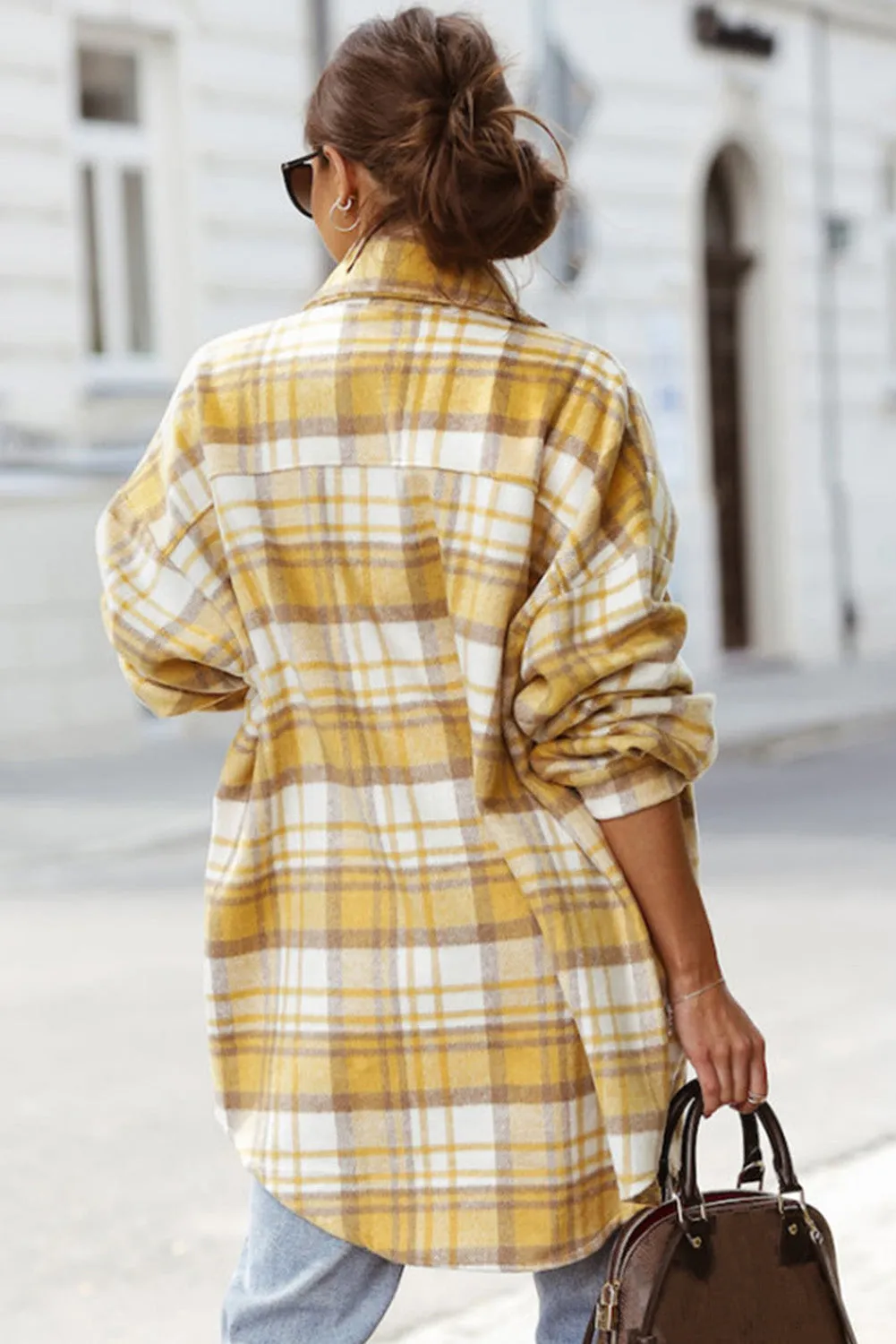 Red Plaid Flap Pocket Long Sleeve Oversized Shacket