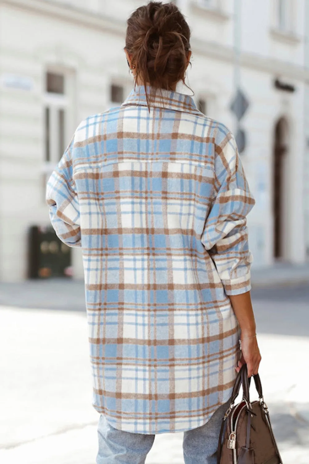 Red Plaid Flap Pocket Long Sleeve Oversized Shacket