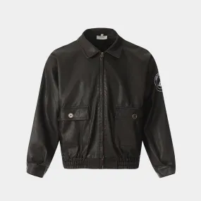 Retro Rebel | Embroidered Faux- Leather Bomber Jacket