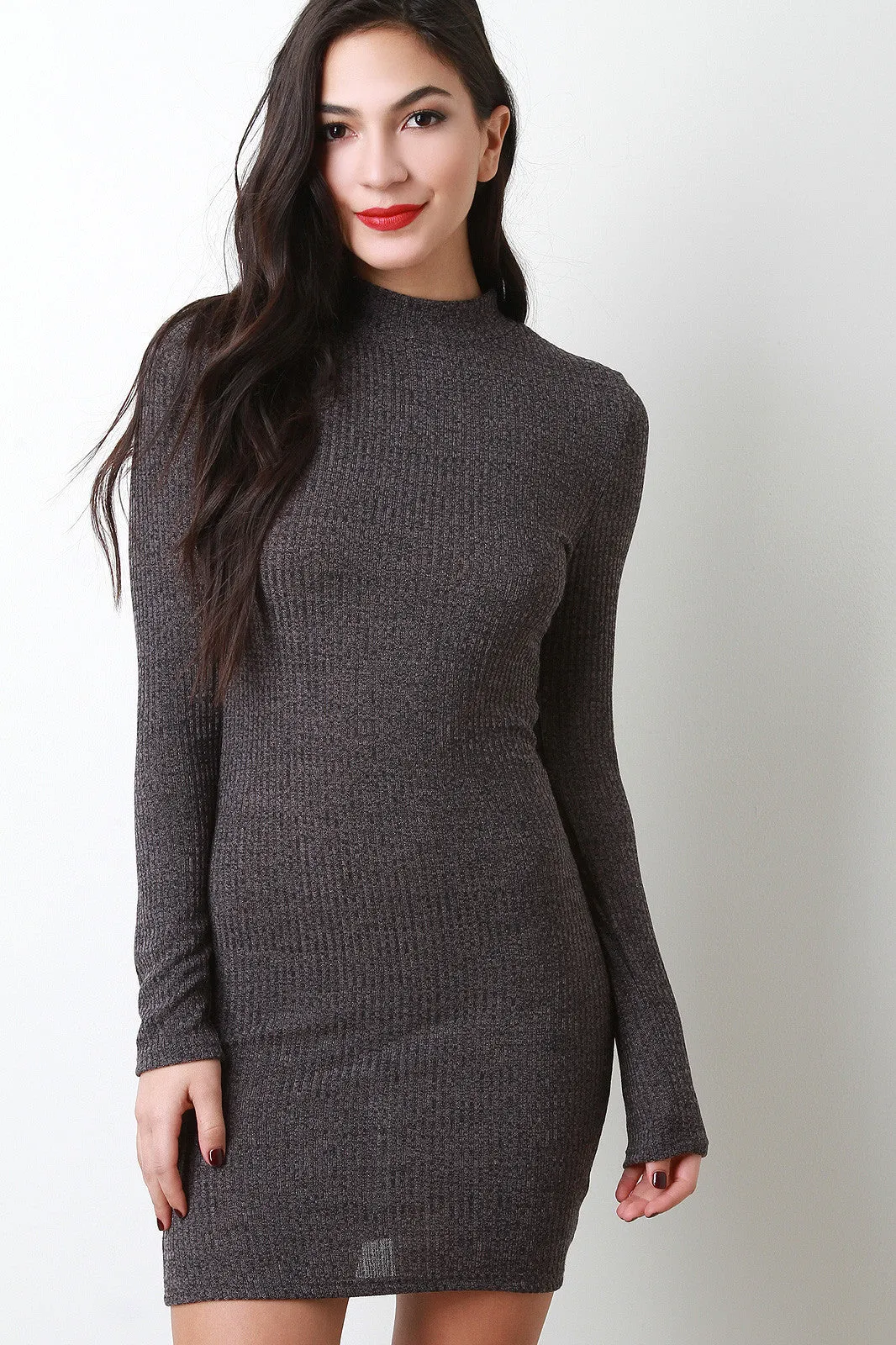 Ribbed Knit Long Sleeve Bodycon Dress