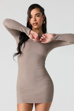 Ribbed Knit Long Sleeve Mini Sweater Dress