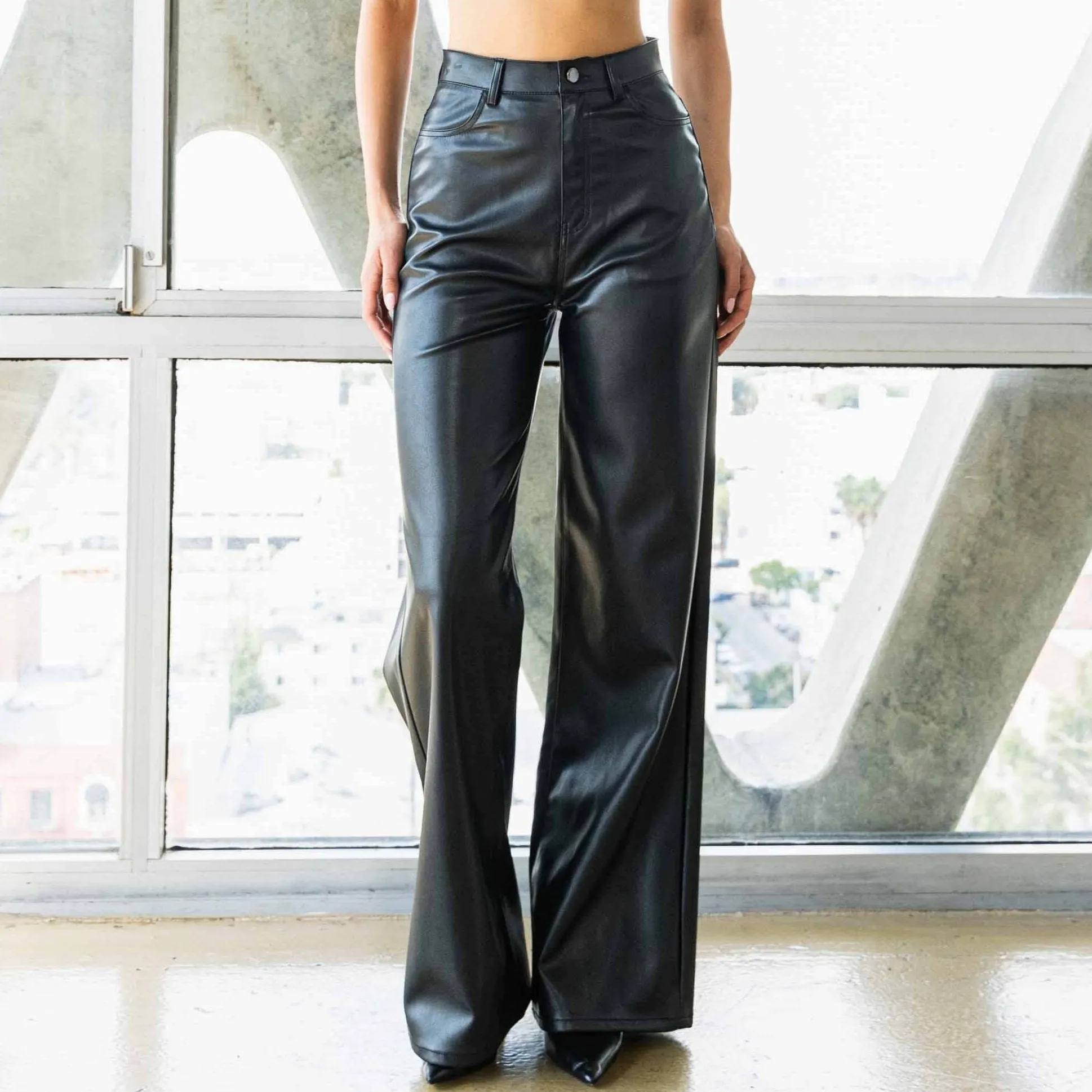 Riding Strong Black Faux Leather Wide Pants