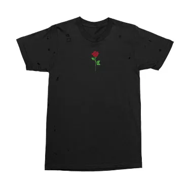 Rose Distressed Black T-Shirt