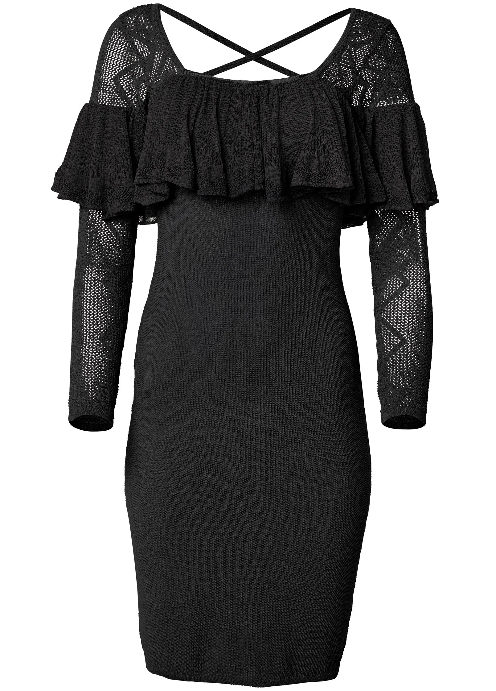 Ruffle Sweater Dress - Black