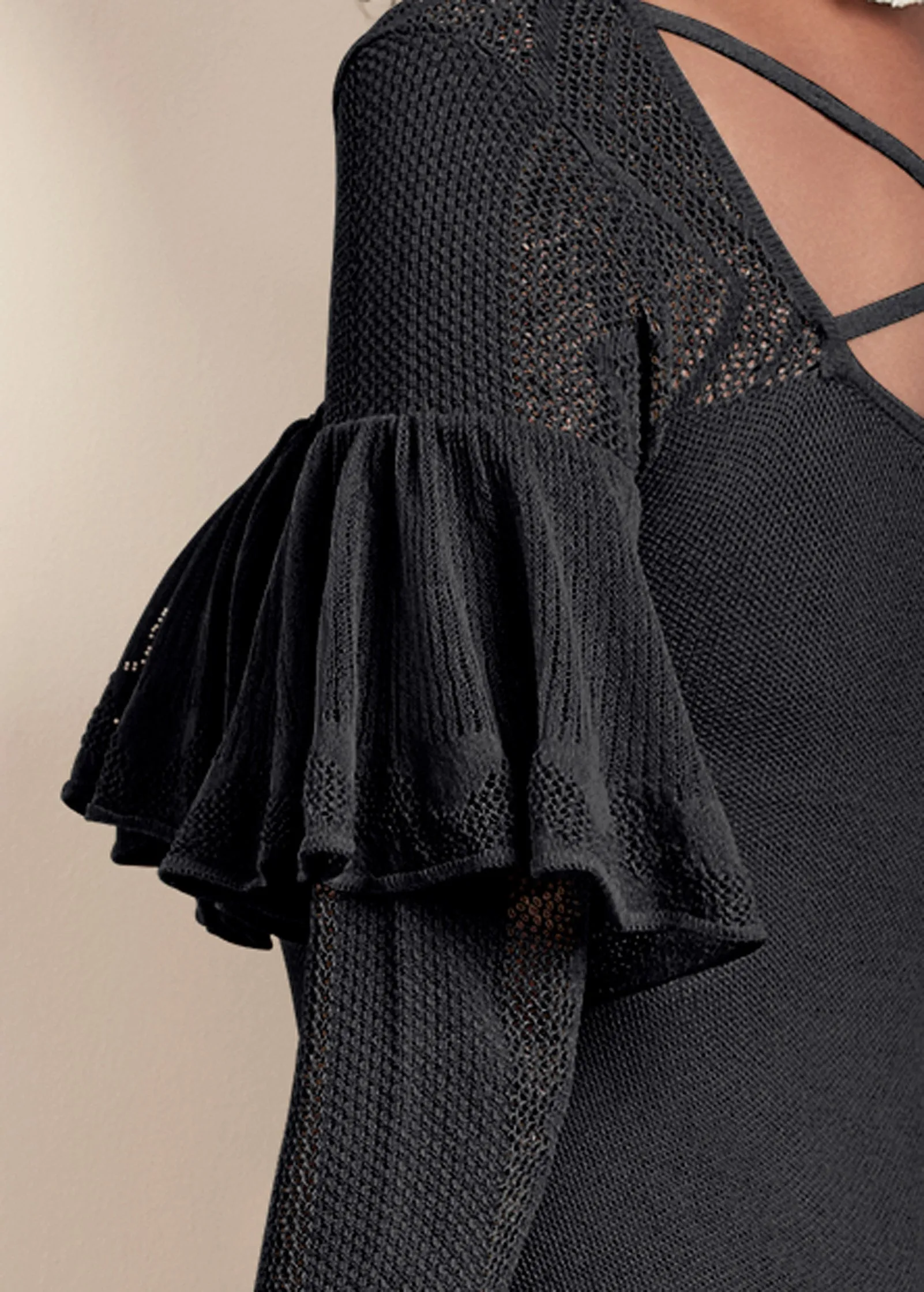 Ruffle Sweater Dress - Black