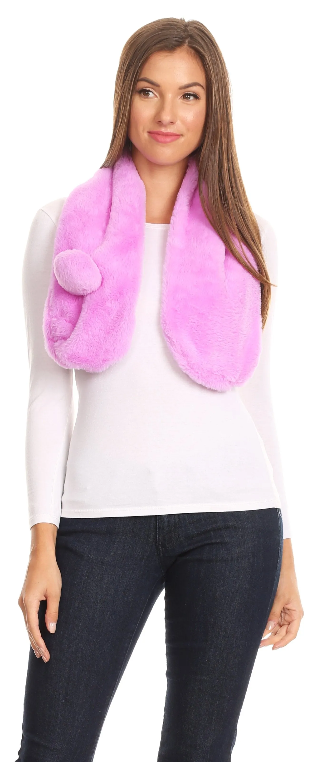 Sakkas Elise Faux Fur Mink Soft Warm Scarf with Pom-Pom