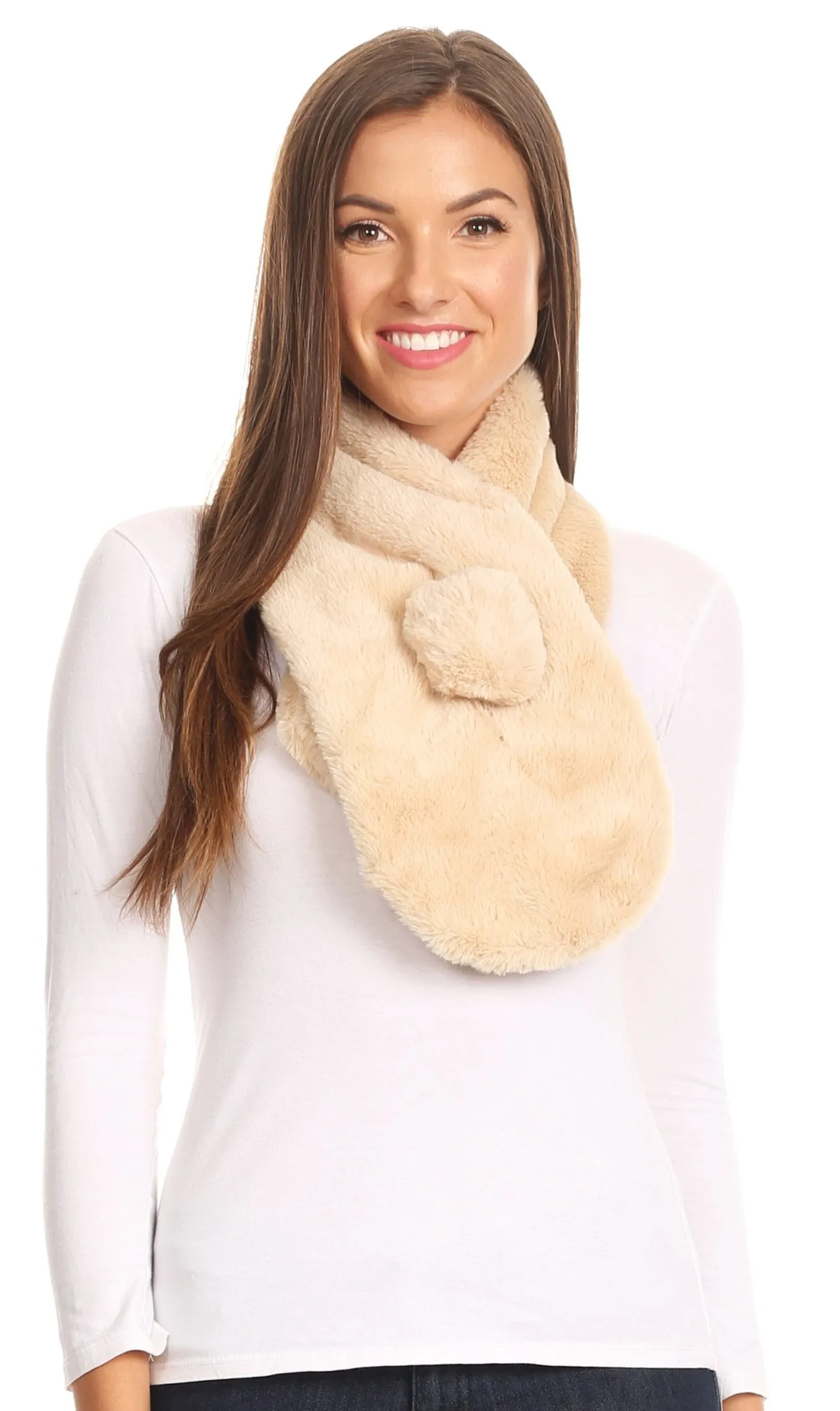 Sakkas Elise Faux Fur Mink Soft Warm Scarf with Pom-Pom