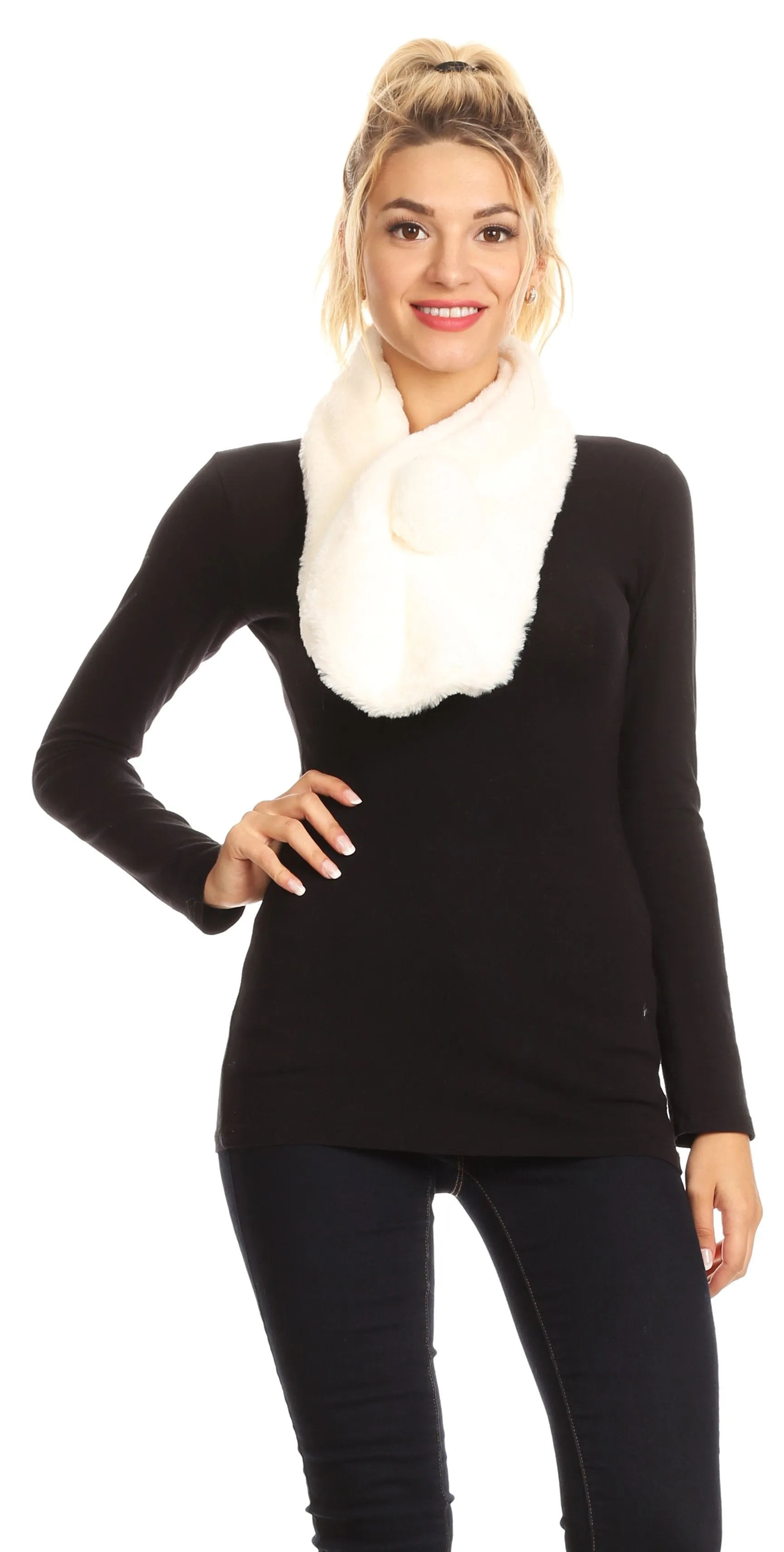 Sakkas Elise Faux Fur Mink Soft Warm Scarf with Pom-Pom