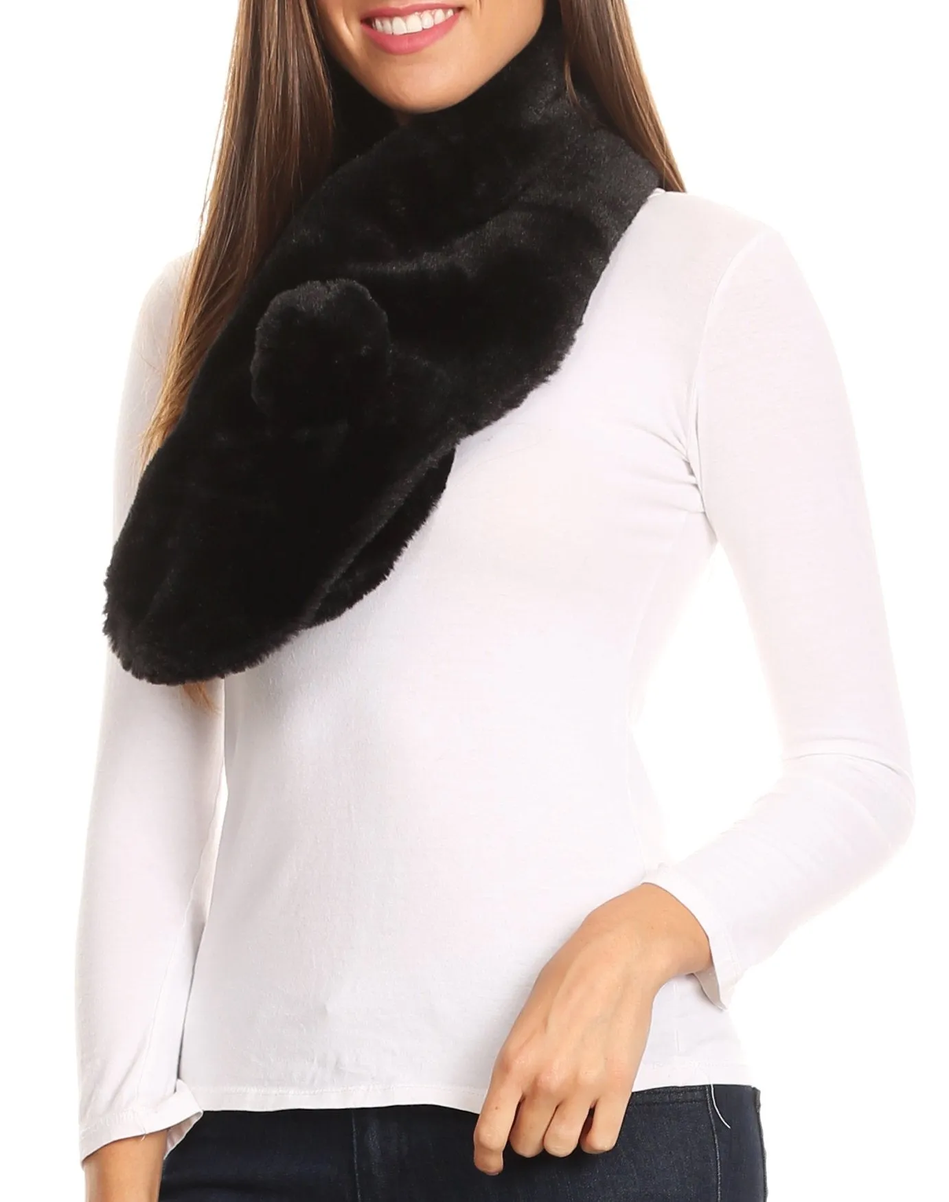 Sakkas Elise Faux Fur Mink Soft Warm Scarf with Pom-Pom