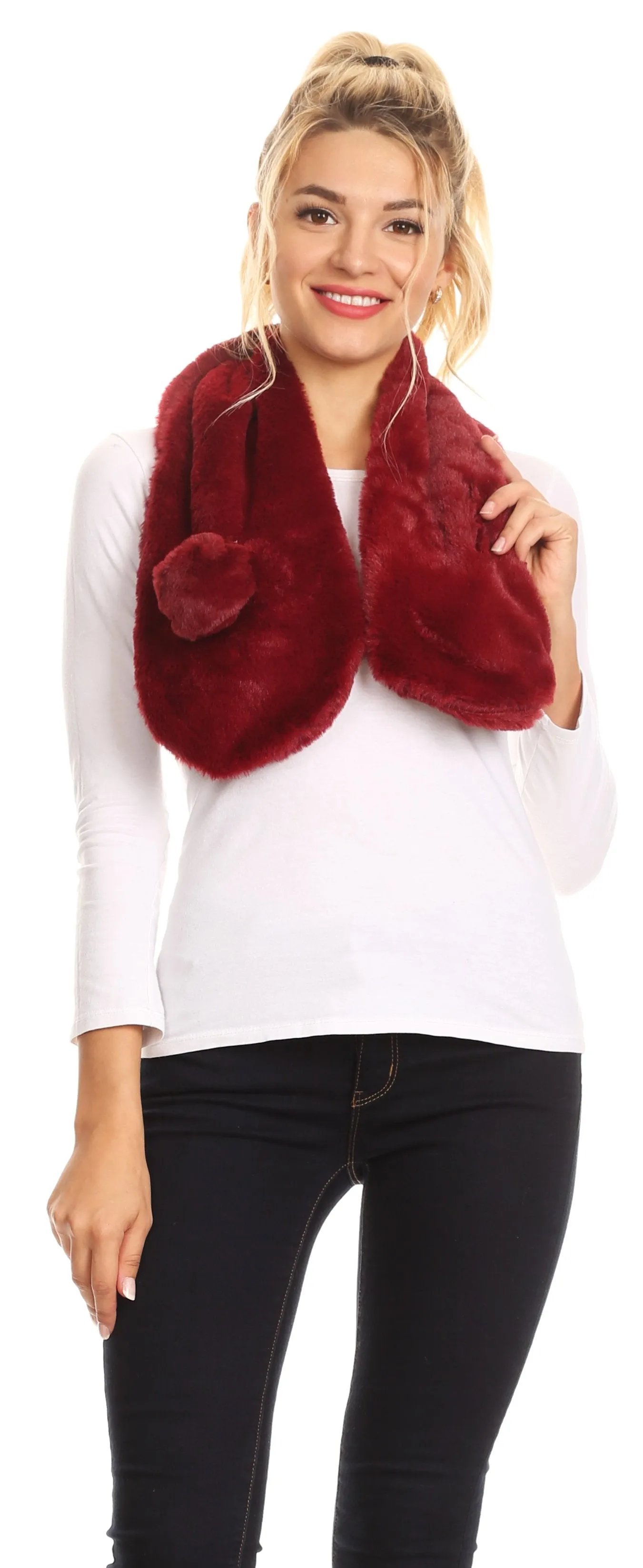 Sakkas Elise Faux Fur Mink Soft Warm Scarf with Pom-Pom