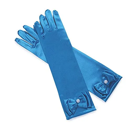 Satin Gloves Princess Dress Up Bows Gloves Long Gloves for Party(Blue)