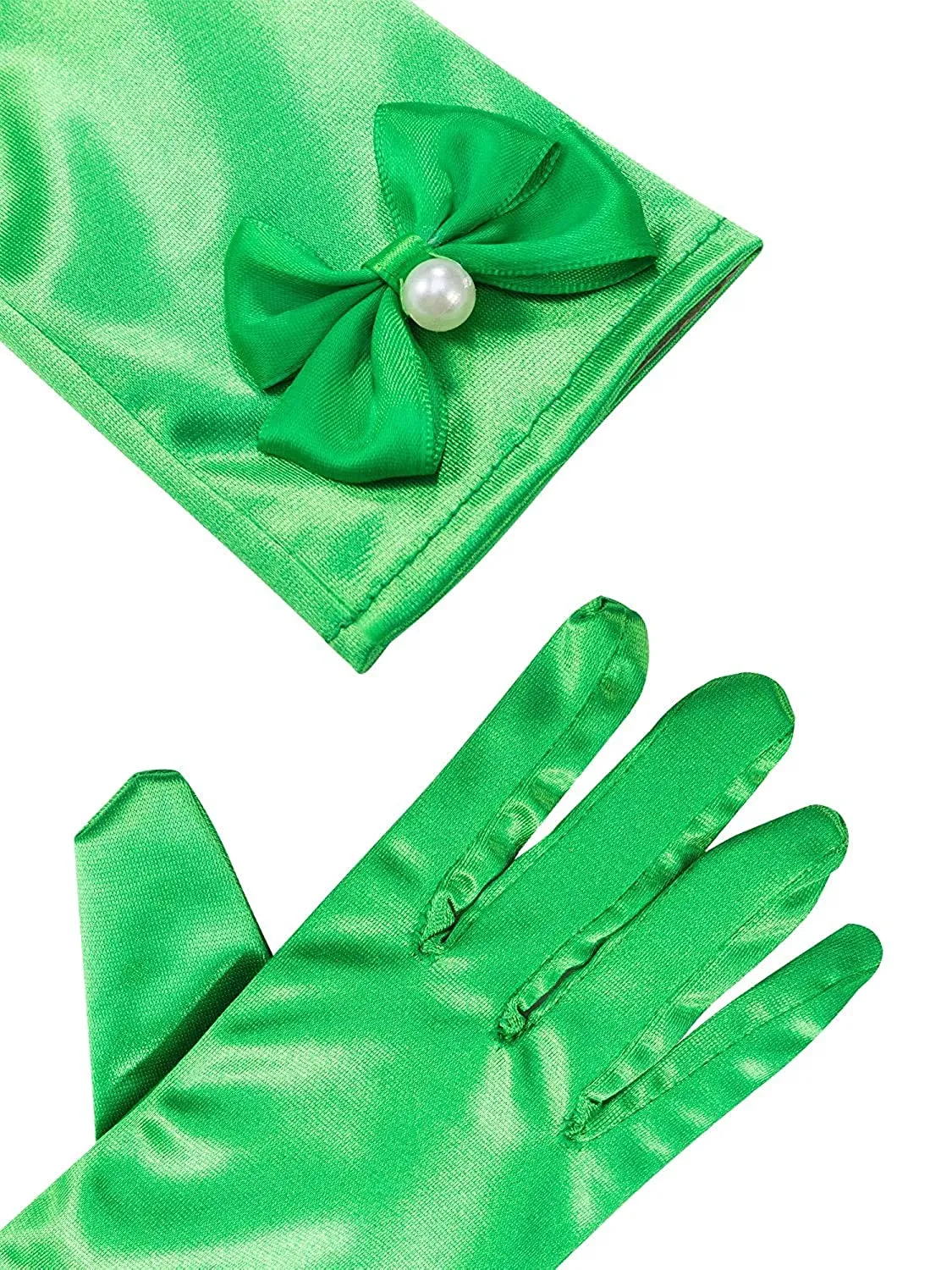 Satin Gloves Princess Dress Up Bows Gloves Long Gloves for Party(Green)