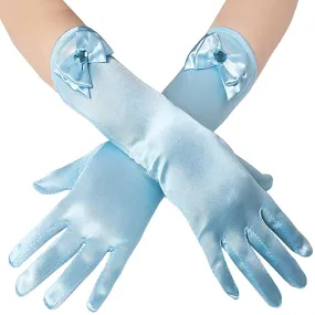 Satin Gloves Princess Dress Up Bows Gloves Long Gloves for Party(Light Blue)