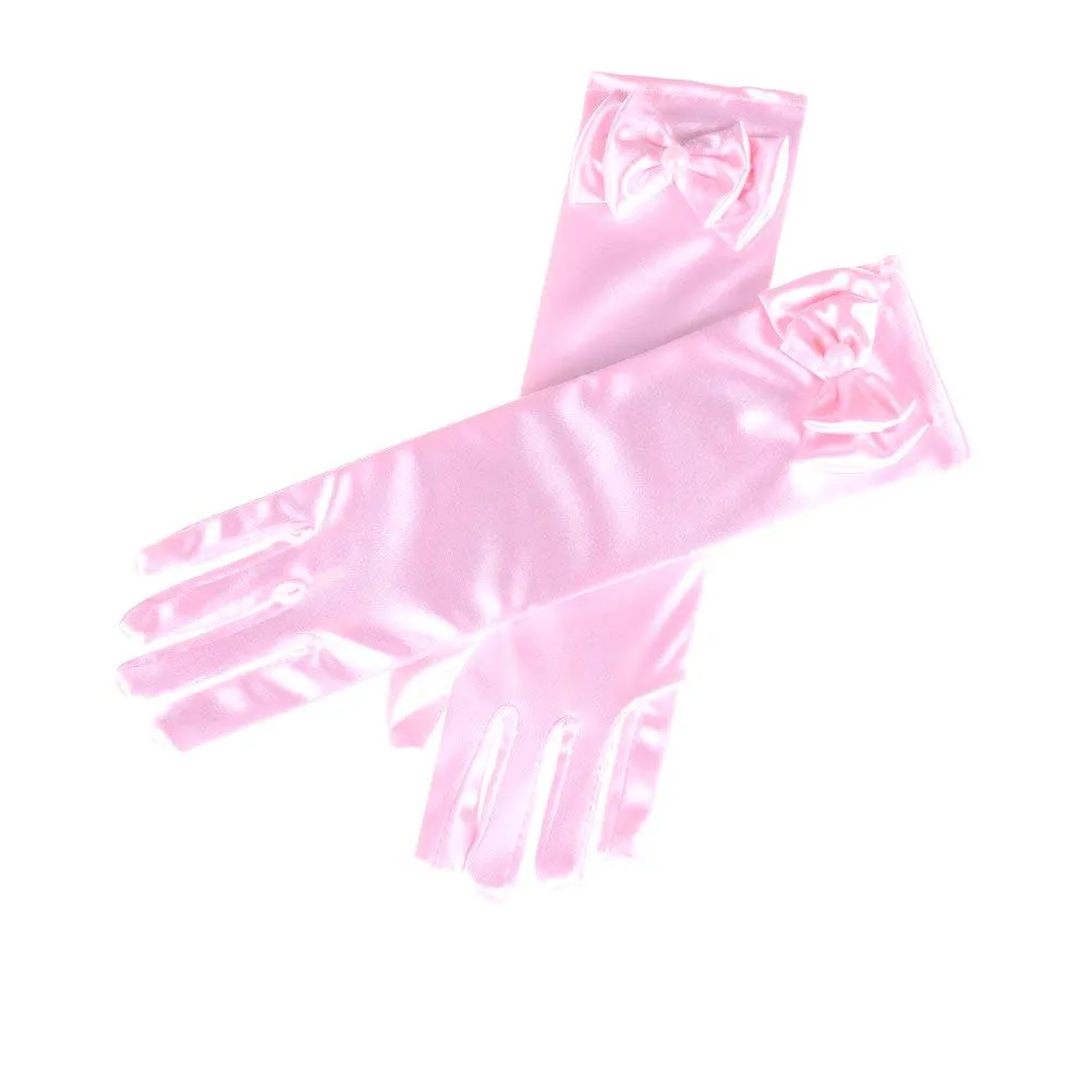 Satin Gloves Princess Dress Up Bows Gloves Long Gloves for Party(Pink)