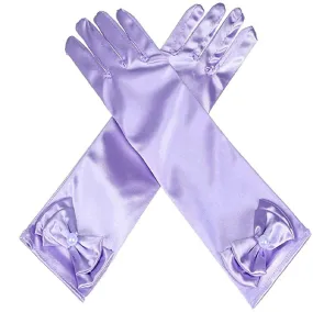 Satin Gloves Princess Dress Up Bows Gloves Long Gloves for Party(Purple)