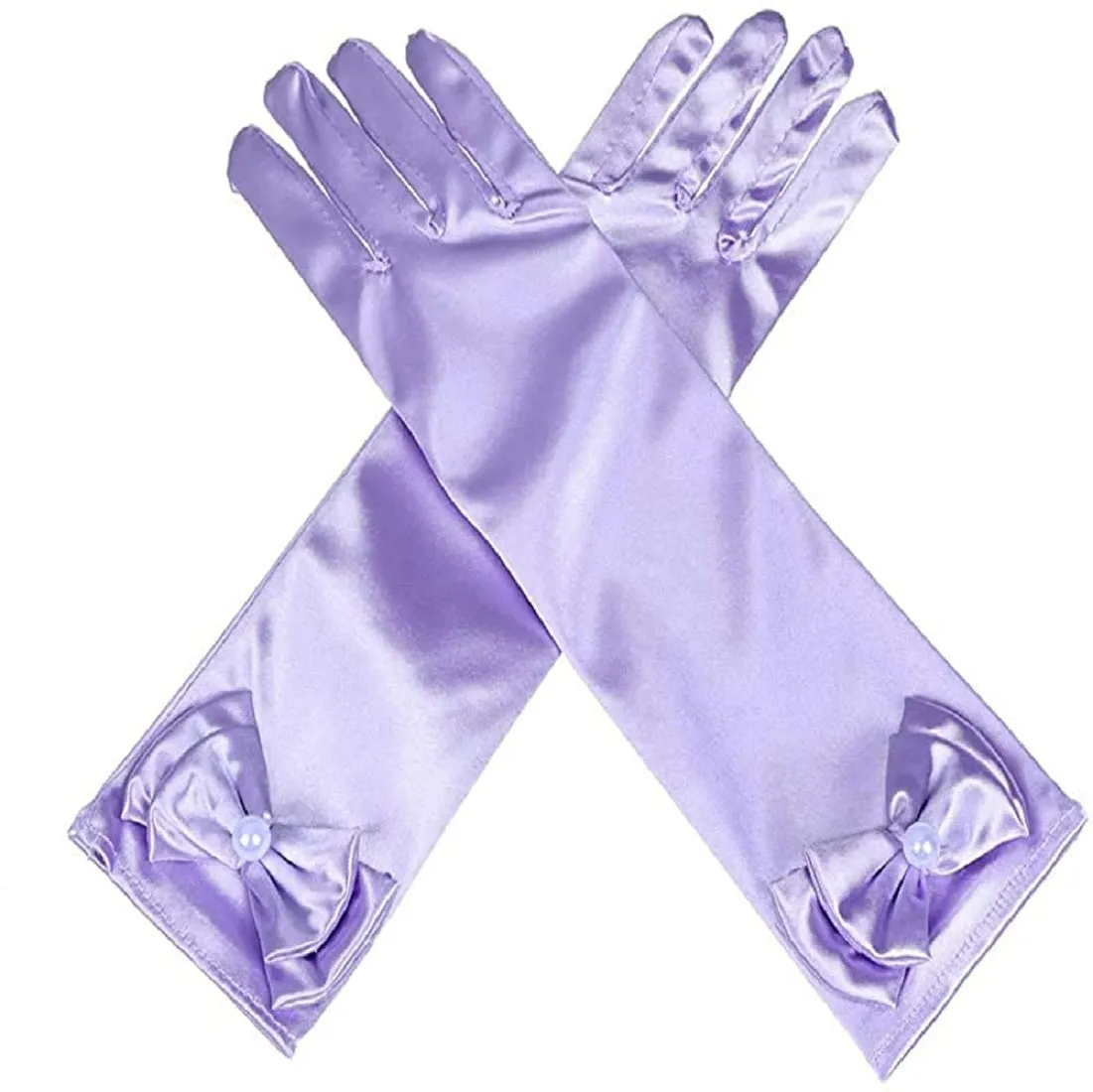 Satin Gloves Princess Dress Up Bows Gloves Long Gloves for Party(Purple)