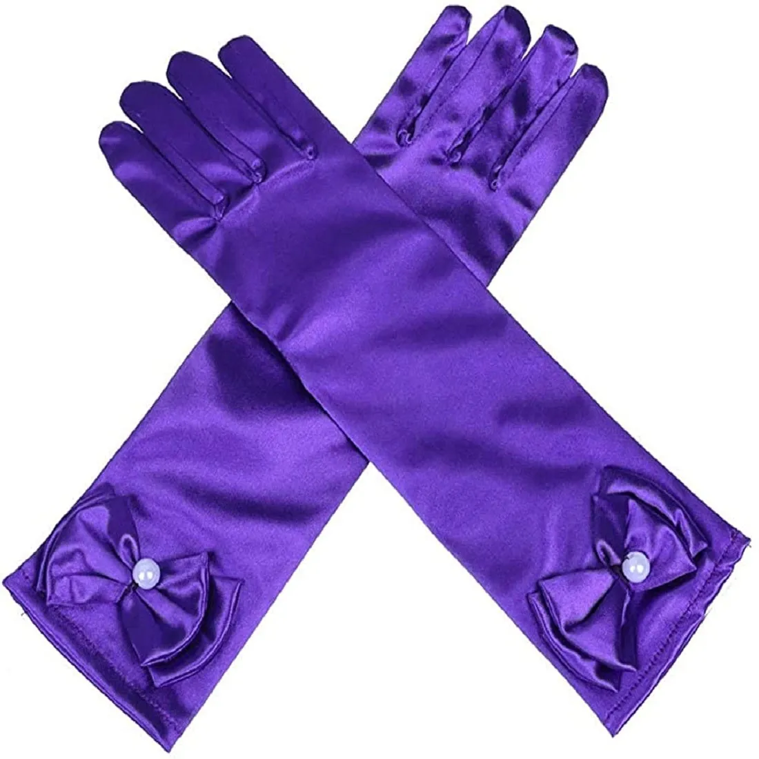 Satin Gloves Princess Dress Up Bows Gloves Long Gloves for Party(Royal Blue)