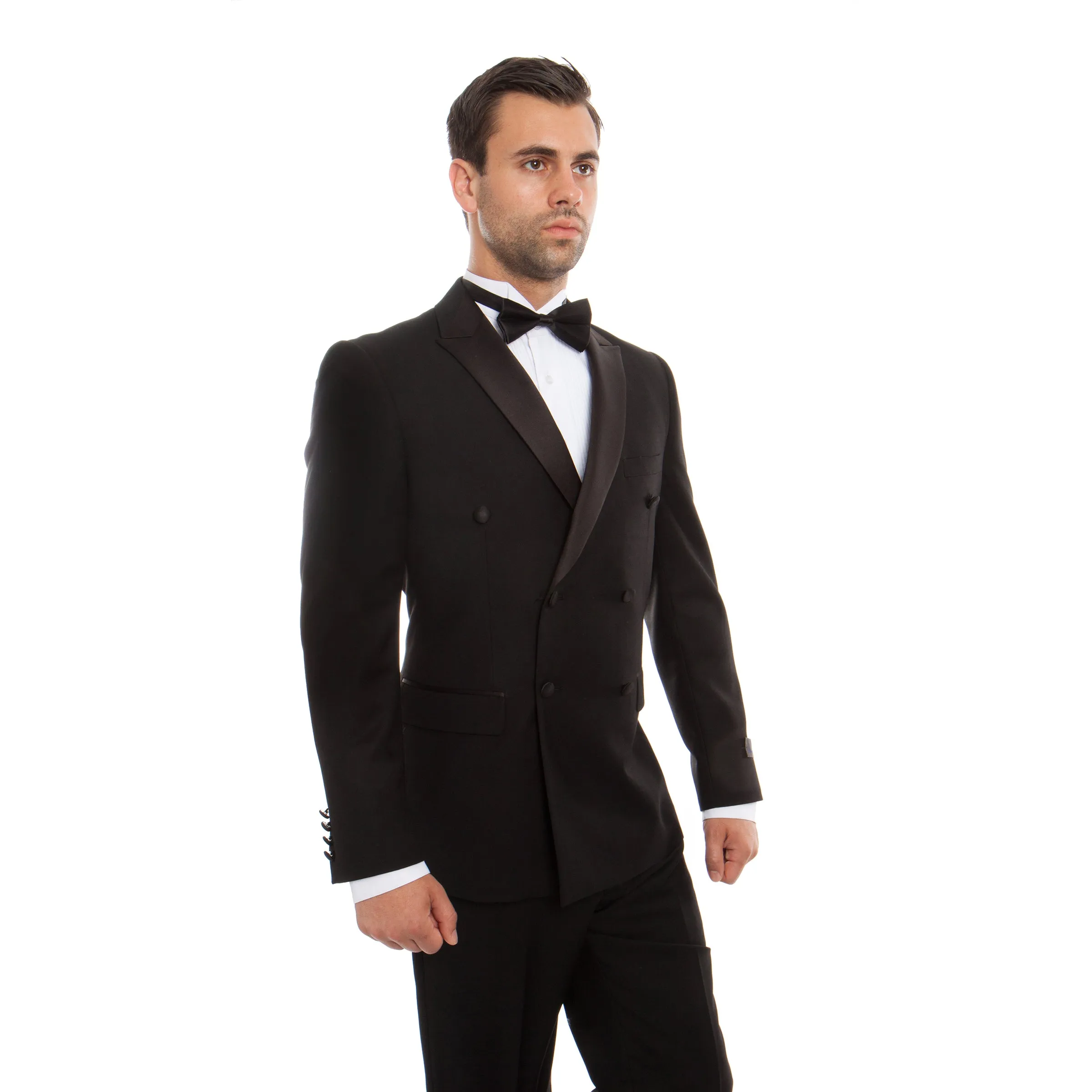 Sleek Black Satin Peak Lapel Tuxedo - Slim Fit MT253S-01